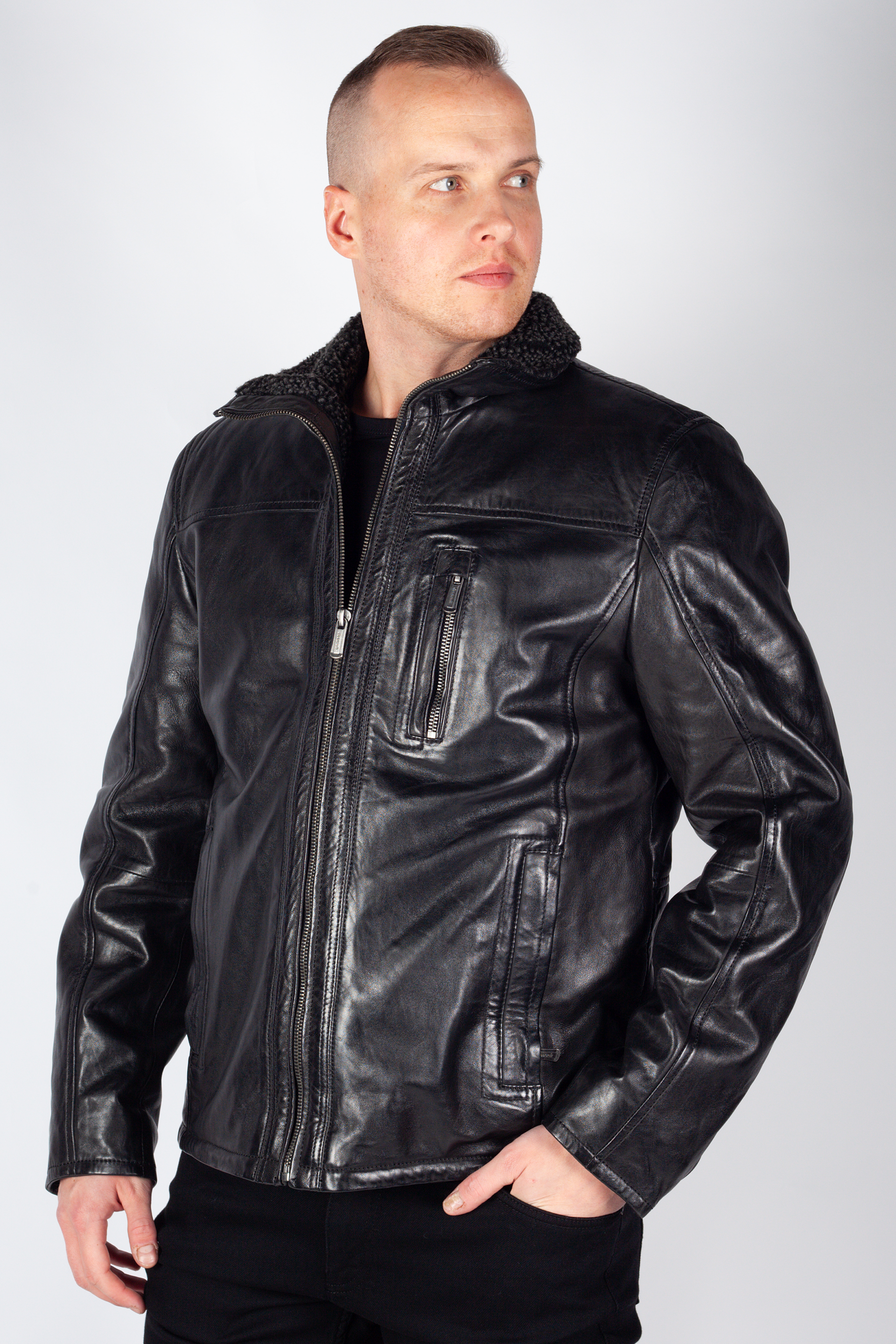 Leather jacket DEERCRAFT 3701-0163-black