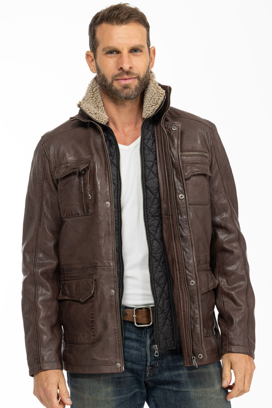 Leather jacket with lining GIPSY 1201-0616-chestnut