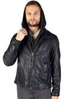 Leather jacket DEERCRAFT DMJunis-LASOV-black-blu