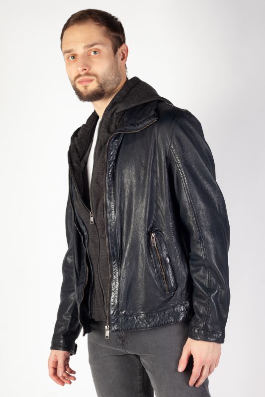 Leather jacket DEERCRAFT DMJunis-LASOV-black-blu